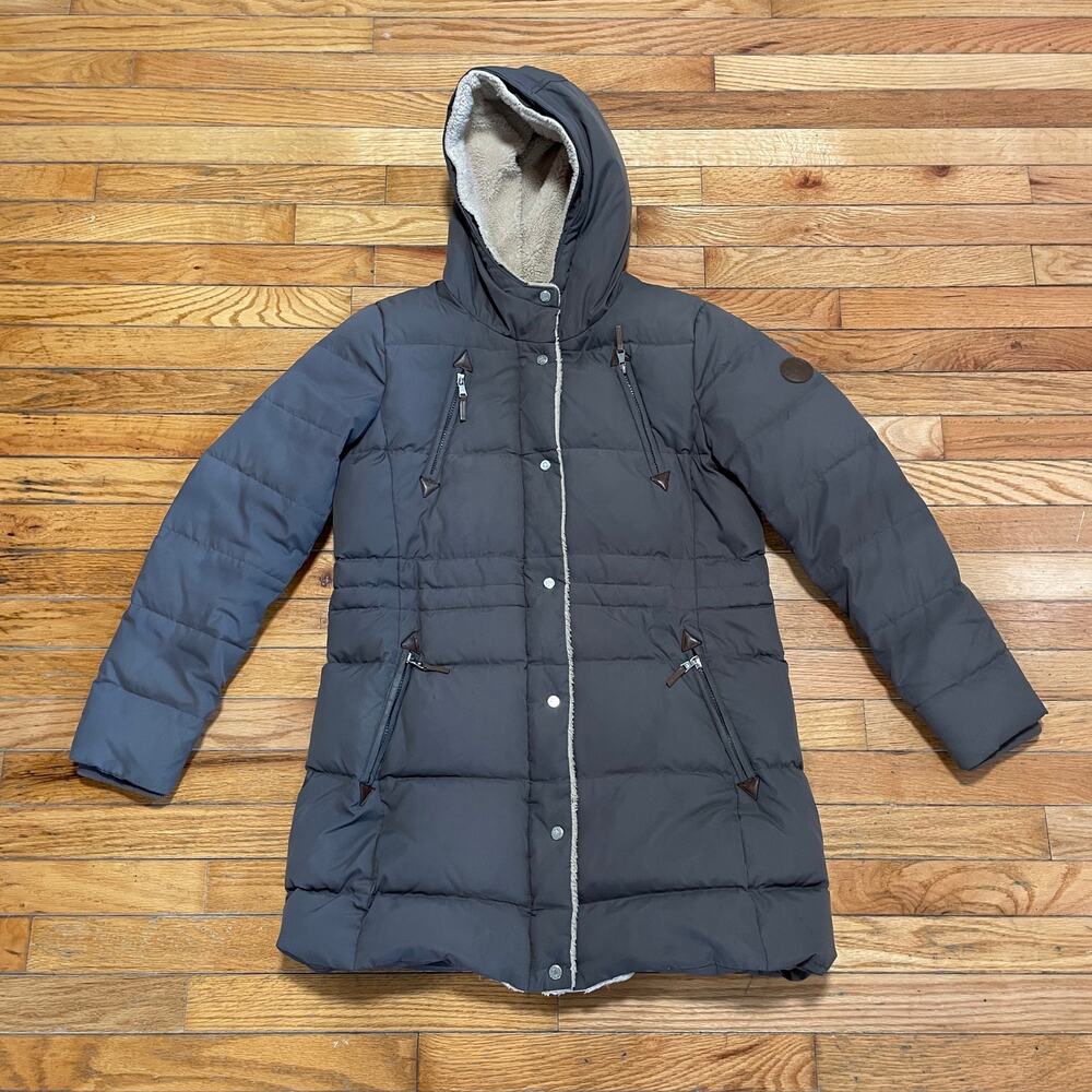 Lauren Ralph Lauren Goose Down Puffer Coat Faux Fur Trim Hooded Black Sz Medium